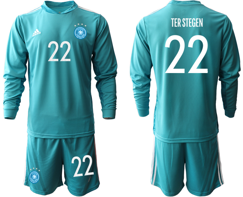 Men 2021 European Cup Germany blue Long sleeve goalkeeper #22 Soccer Jersey